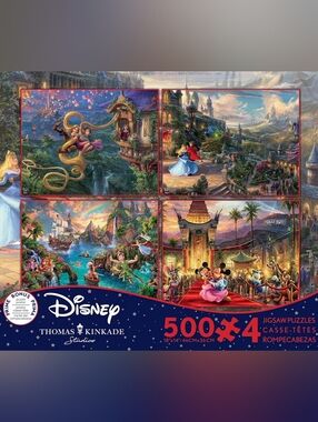 Disney Thomas Kinkade 4-in-1 Jigsaw Puzzle Set - Colorful Disney Scenes